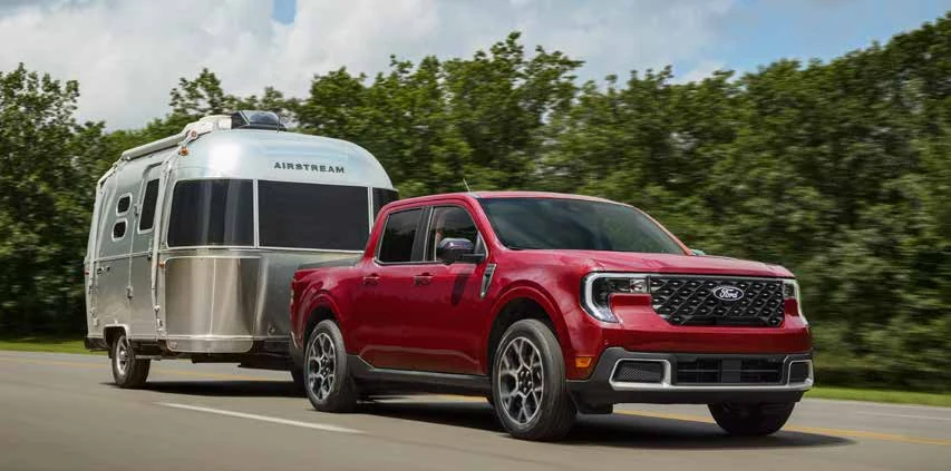 2026 Ford Maverick towing an Airstream travel trailer